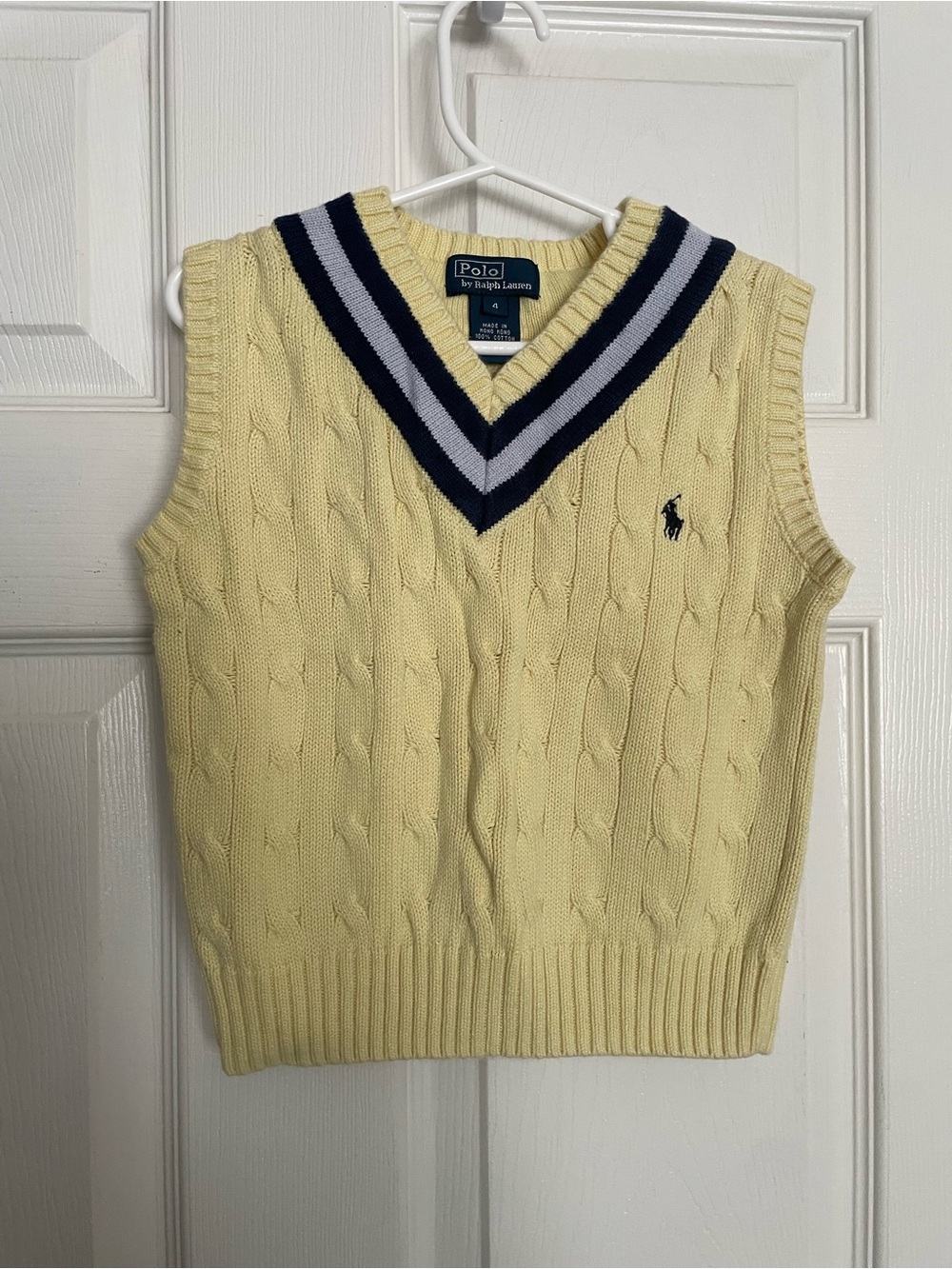 Polo by Ralph Lauren 100% Cotton Boys sz 4 Yellow Cable-Knit V-Neck Sweater Vest